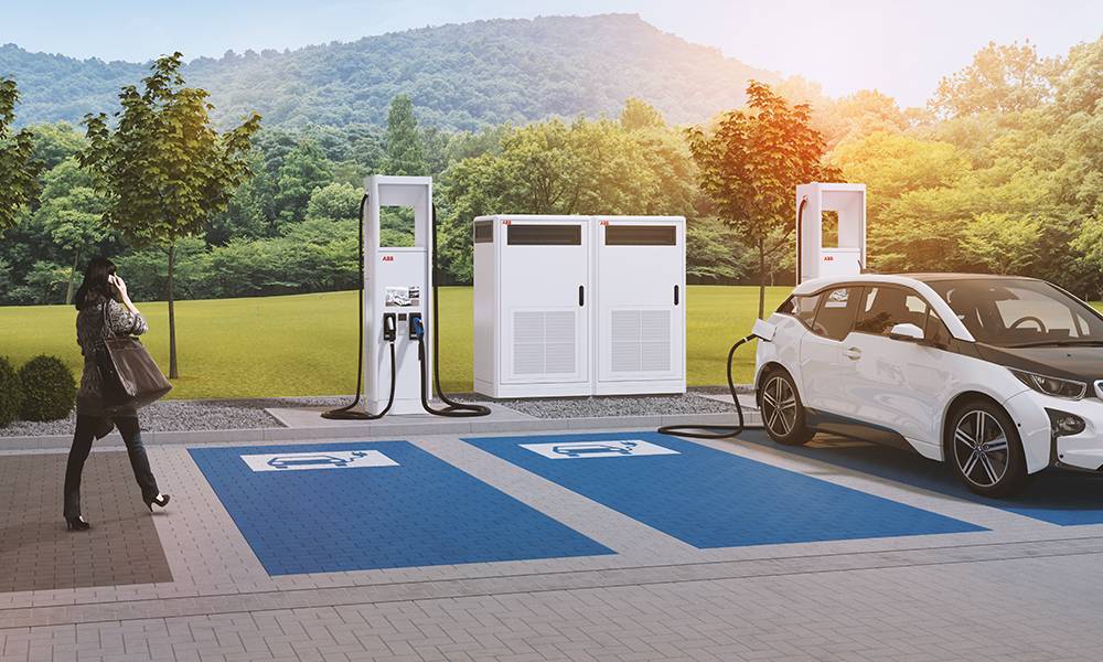 Charging stations in a parking lot